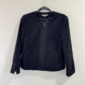 Gap Blazer Jacket M Black Metallic Tweed Knit Zip Front Holiday Party Wool